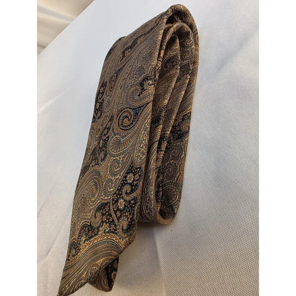 Bruno Piatelli Neck Tie From Roma Gold Blue Paisley Pattern 58.5